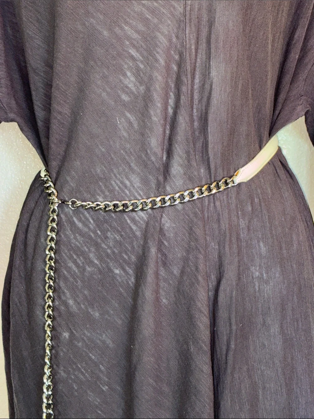 Lauren Ralph Lauren Belt Women S, White Leather Strap, Polished Silver Chain euc